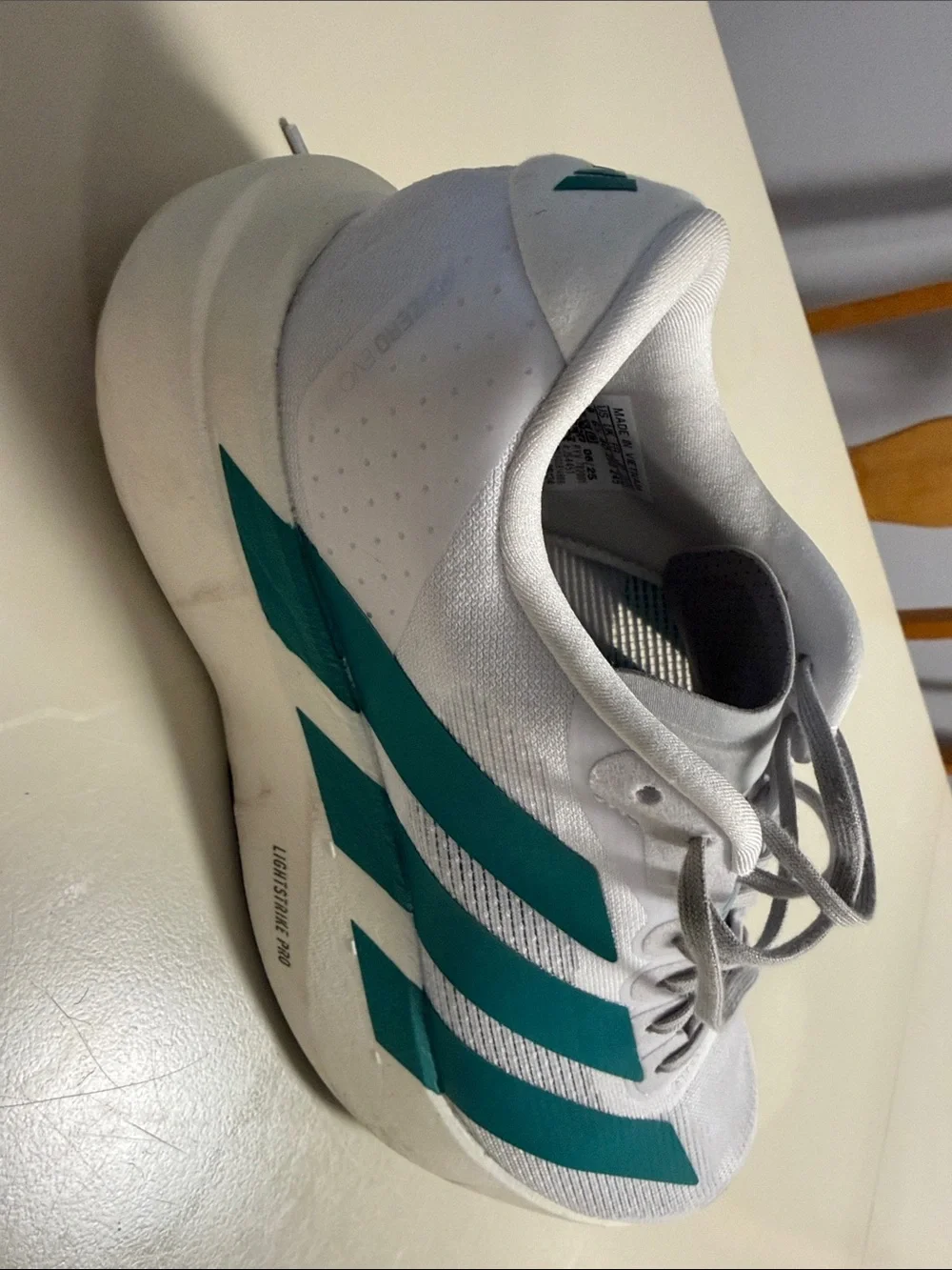 adidas adizero White Athletic Shoes with Teal Stripes